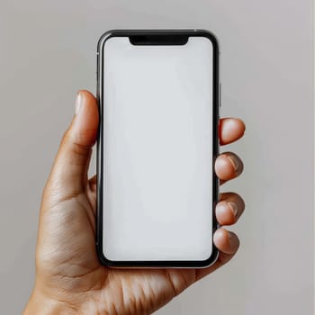 A hand holding a phone with a white screen by AI generated image.