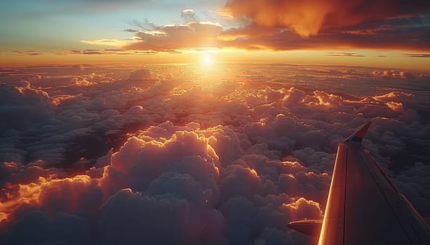 The sky is filled with clouds and the sun is setting by AI generated image.