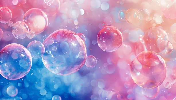 A colorful background of bubbles with a pink and blue hue by AI generated image.