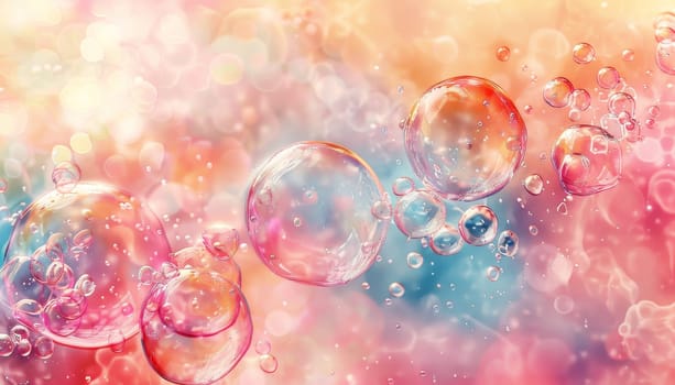 A colorful background of bubbles with a pink and blue hue by AI generated image.