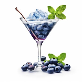Cocktail Day with Blueberry, Lemon and Mint Leaves. Coctail Day with Berries on White Background.
