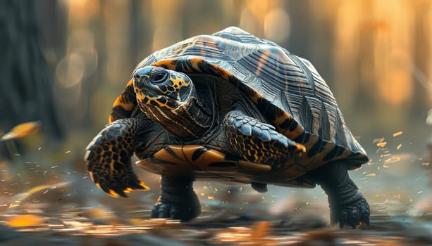 A turtle is running through the water by AI generated image.