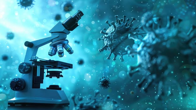 Microscope, Tool for scientific and medical research, Medical concept, Germs, bacteria, viruses background