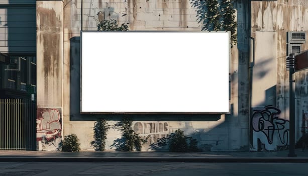 A large white billboard is in the middle of a city street by AI generated image.