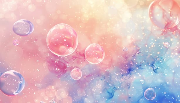 A colorful background of bubbles with a pink and blue hue by AI generated image.