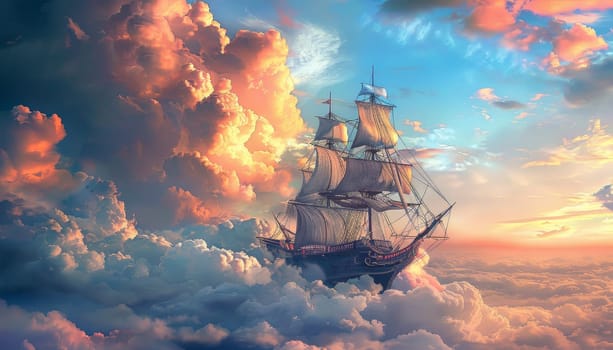 A large ship sails through a stormy sky by AI generated image.