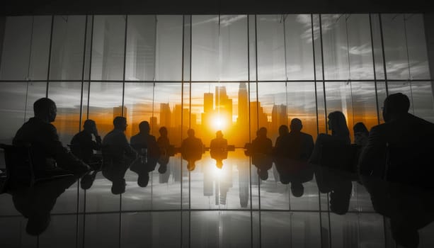 A group of people are sitting at a table in a room with a lot of windows by AI generated image.