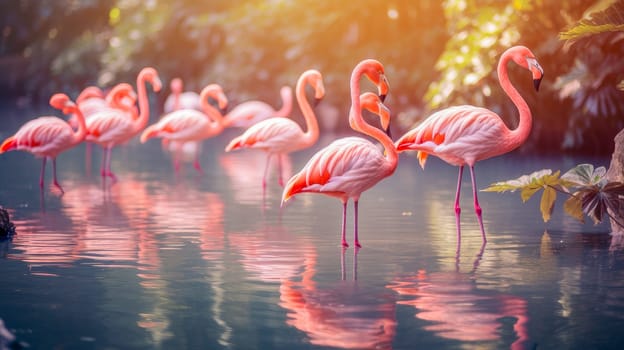 Africa. Kenya. Flamingo. Flock of flamingos. The nature of Kenya. Birds of Africa. Beautiful landscape, picture, phone screensaver, copy space, advertising, travel agency, tourism, solitude with nature without people