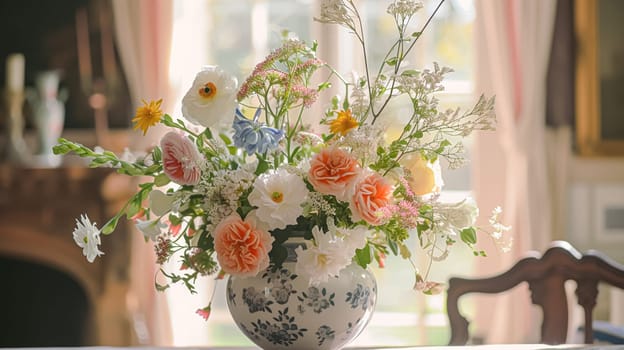 Spring flowers in vintage vase, beautiful floral arrangement, home decor, wedding and florist design