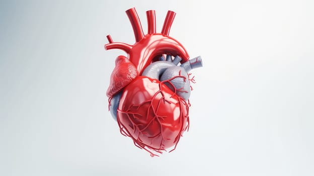 Human heart model,concept of cardiology, health care, human organ transplant. 3D modeling in the field of internal organ transplantation. Technologies in medicine and scientific research of the body, the study of human internal organs