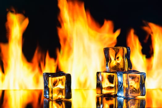 ice cubes and crushed ice versus fire