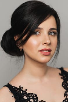 portrait of young beautiful brunette girl of Caucasian appearance close up