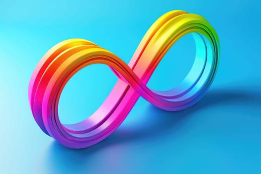 World autism awareness day background. 3D Rainbow colored infinity on blue background