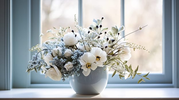 Beautiful floral arrangement with winter, autumn or early spring botanical plants and flowers