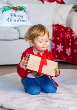 Child in his room decor christmas. Selective focus. Kid.