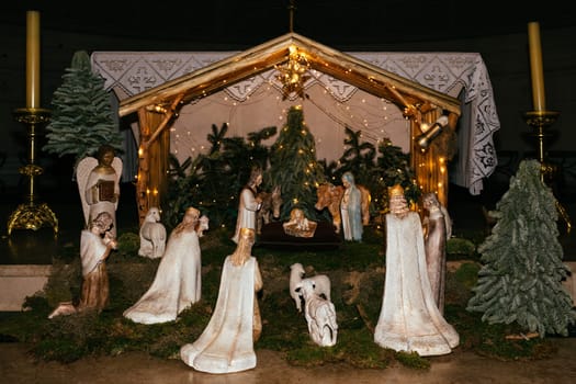 Christmas creche with Joseph Mary and small Jesus