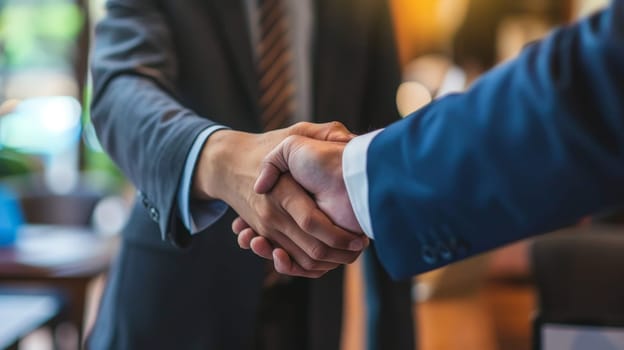 Man employer is shaking hands to congratulate the new employee after successful job interview, Job seeker.