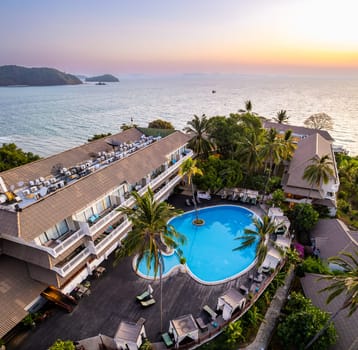 View of a pool resort in Panwa beach in Phuket, Thailand, south east asia