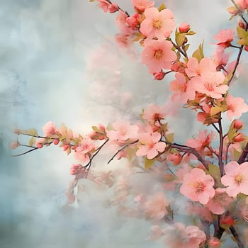 A frame adorned with cherry blossoms against a light background creates a delicate and visually pleasing composition.