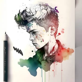 Abstract illustration of an LGBT person depicted in a colorful and artistic drawing style, celebrating diversity and inclusivity.