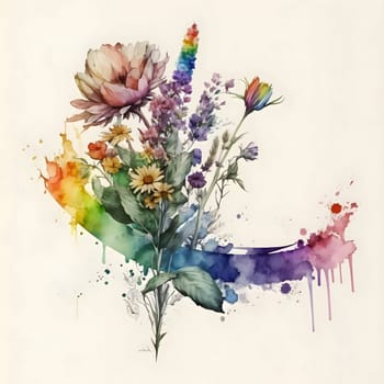Illustration of vibrant flowers, each blooming in a different shade of the rainbow, beautifully arranged on a clean white background.