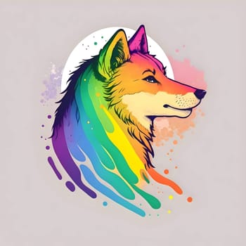 A colorful illustration of a fox with vibrant rainbow hues, set against a bright background.