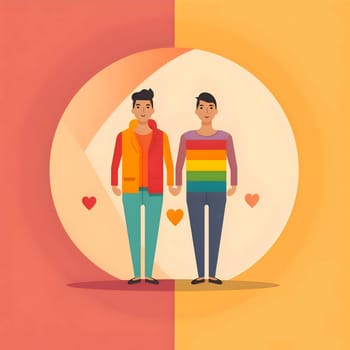 A logo symbol featuring a pair of men against a two-color background, representing LGBTQ+ identity and diversity.