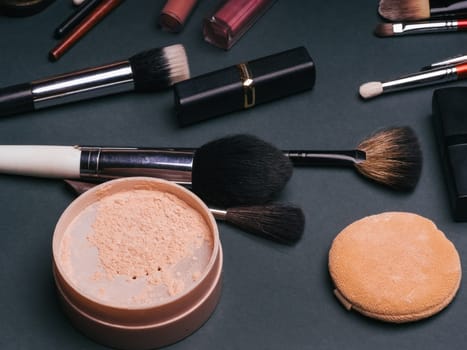 set of cosmetics for face and eye makeup. Professional products for women's beauty