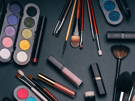 set of cosmetics for face and eye makeup. Professional products for women's beauty