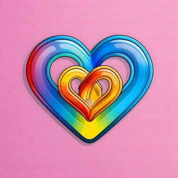 Braided rainbow heart outlines on a solid backdrop.