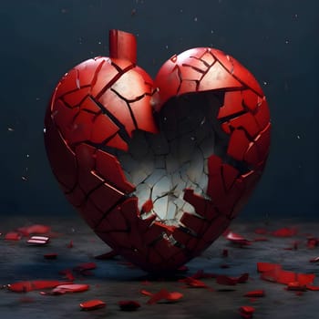 A fractured red 3D heart, symbolizing vulnerability and resilience.