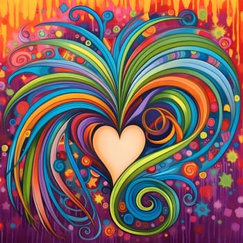 An abstract colorful heart adorned with intricate decorations, showcasing love and vibrancy.