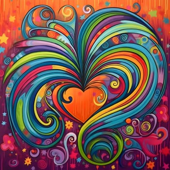 An abstract colorful heart adorned with intricate decorations, showcasing love and vibrancy.
