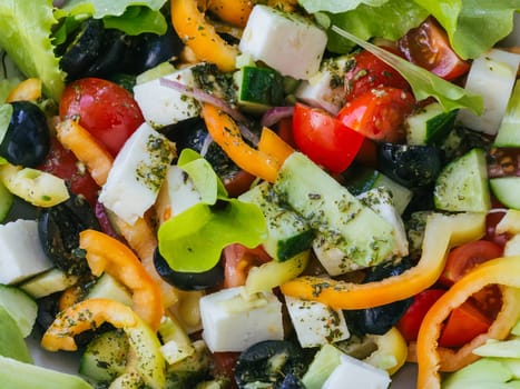 Greek salad with vegetables for healthy food. Traditional Mediterranean food