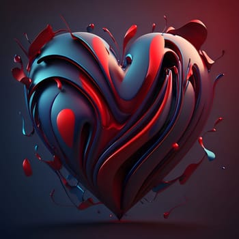 Abstract colorful heart with red and green paint on a dark background. Heart as a symbol of affection and love. The time of falling in love and love.