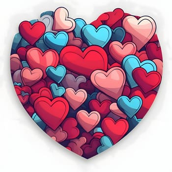 Heart with tiny colored hundreds of certs with isolated background. Heart as a symbol of affection and love. The time of falling in love and love.