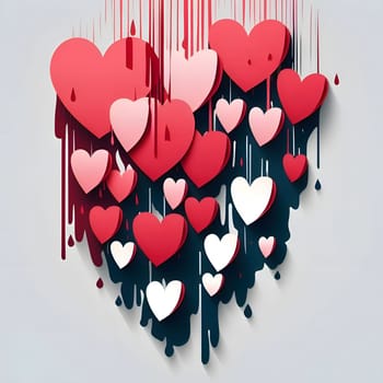 Logo illustration in traction, colorful hearts, red pink, white, forming a large heart. Heart as a symbol of affection and love. The time of falling in love and love.