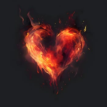 Fiery heart with flames on a black background. Heart as a symbol of affection and love. The time of falling in love and love.
