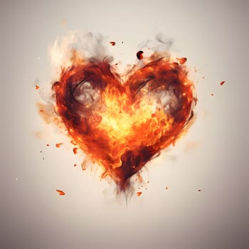 Fiery heart with flames on a gray background. Heart as a symbol of affection and love. The time of falling in love and love.