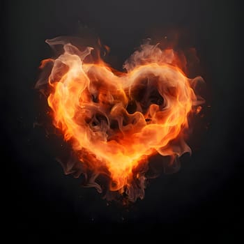 Fiery heart with flames on a black background. Heart as a symbol of affection and love. The time of falling in love and love.