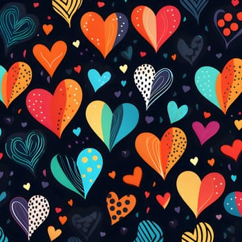 Elegant and modern. Colorful hearts as abstract background, wallpaper, banner, texture design with pattern - vector. Dark colors.