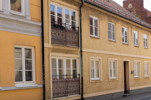 Narrow streets of the old town with colorful houses Ystad, Sweden.