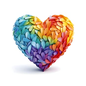 Colorful rainbow heart with white flower petals, isolated background. Heart as a symbol of affection and love. The time of falling in love and love.