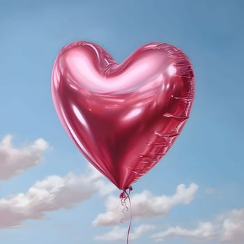 Pink heart-shaped balloon against the background of the sky. Heart as a symbol of affection and love. The time of falling in love and love.