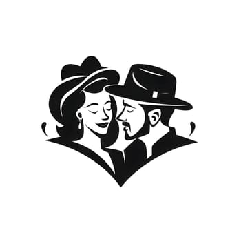 Silhouette of a woman and a man, logo tattoo white, rolled background. Heart as a symbol of affection and love. The time of falling in love and love.