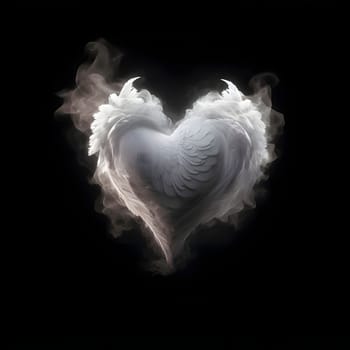 Heart, cloud, white with vapor smoke on black isolated background. Heart as a symbol of affection and love. The time of falling in love and love.