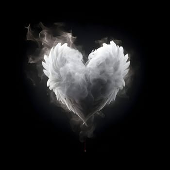 Heart, cloud, white with vapor smoke on black isolated background. Heart as a symbol of affection and love. The time of falling in love and love.