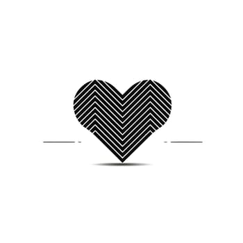 Logo concept black heart with white stripes, isolated background. Heart as a symbol of affection and love. The time of falling in love and love.