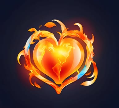 Fiery orange red heart on a dark background. Heart as a symbol of affection and love. The time of falling in love and love.