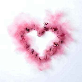 Heart formed from pink smoke on a white background. Heart as a symbol of affection and love. The time of falling in love and love.